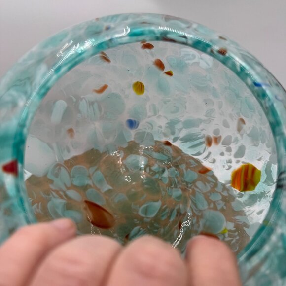 Hand Blown Glass Turquoise Aqua Blue Speckled Mixed Round home design decor Vase - Picture 6 of 10